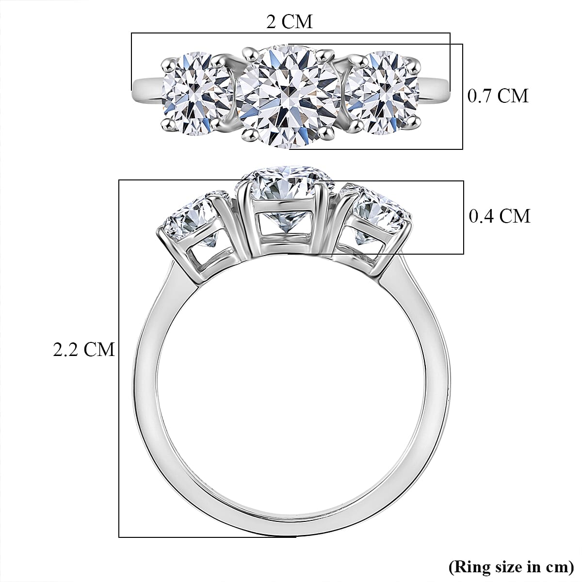 Luxuriant SGL Certified SI-G-H Lab Grown Diamond 3 Stone Ring in Rhodium Overlay Sterling Silver 2.00 Ct.