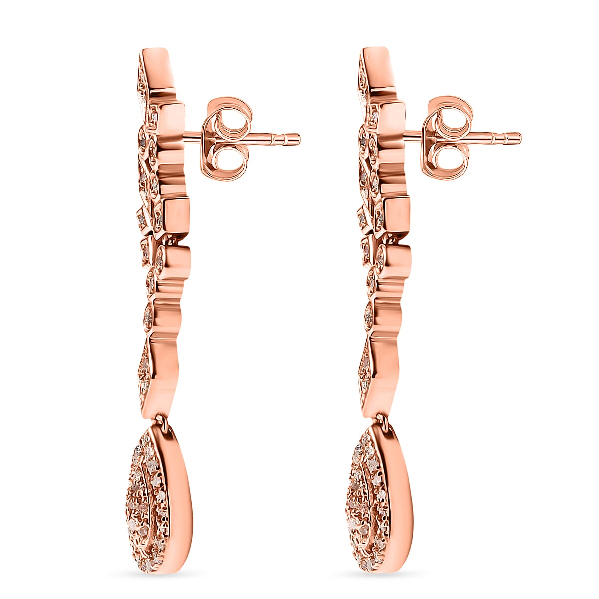 D'Joy Natural Pink Diamond Dangling Earring with Push Back in 18K Vermeil Rose Gold Plated Sterling Silver