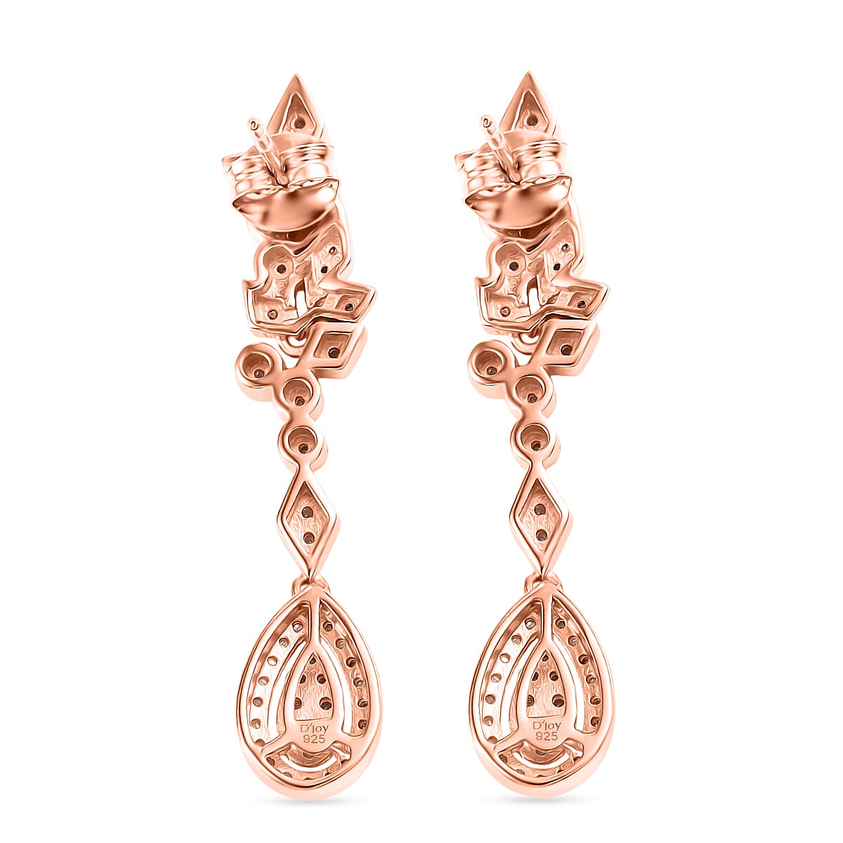 D'Joy Natural Pink Diamond Dangling Earring with Push Back in 18K Vermeil Rose Gold Plated Sterling Silver
