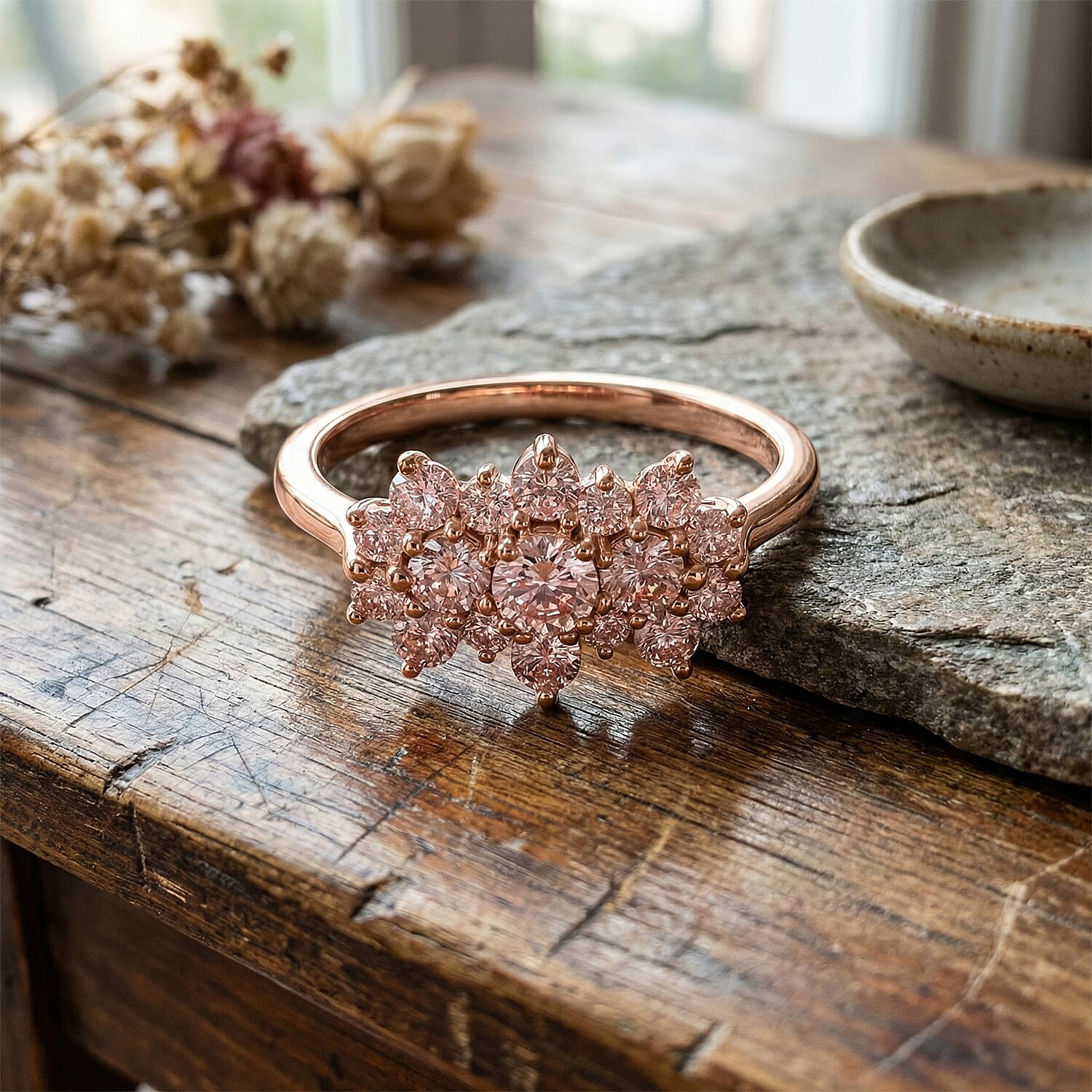 Luxuriant SI Lab Grown Pink Diamond Boat Ring in 18K Vermeil Rose Gold Plated Sterling Silver 1.00 Ct.