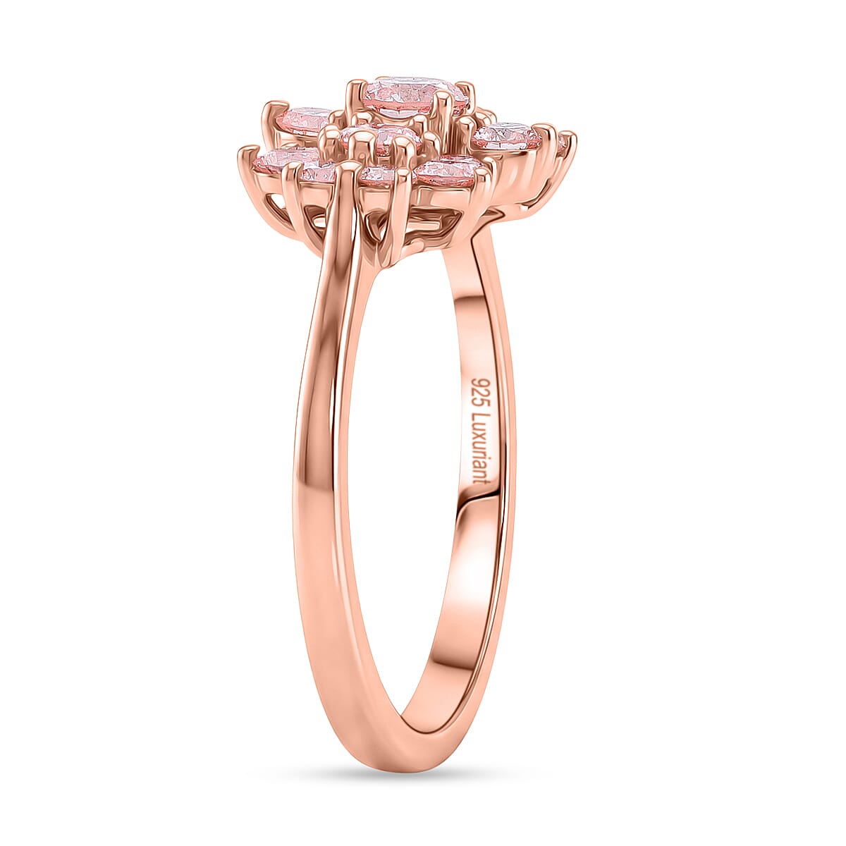 Luxuriant SI Lab Grown Pink Diamond Boat Ring in 18K Vermeil Rose Gold Plated Sterling Silver 1.00 Ct.