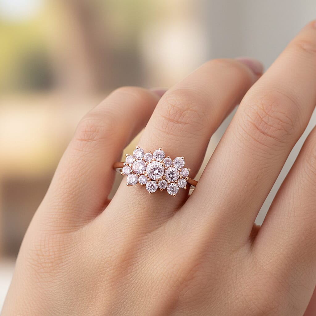 Luxuriant SI Lab Grown Pink Diamond Ring in 18K Vermeil Rose Gold Plated Sterling Silver 1.00 Ct.