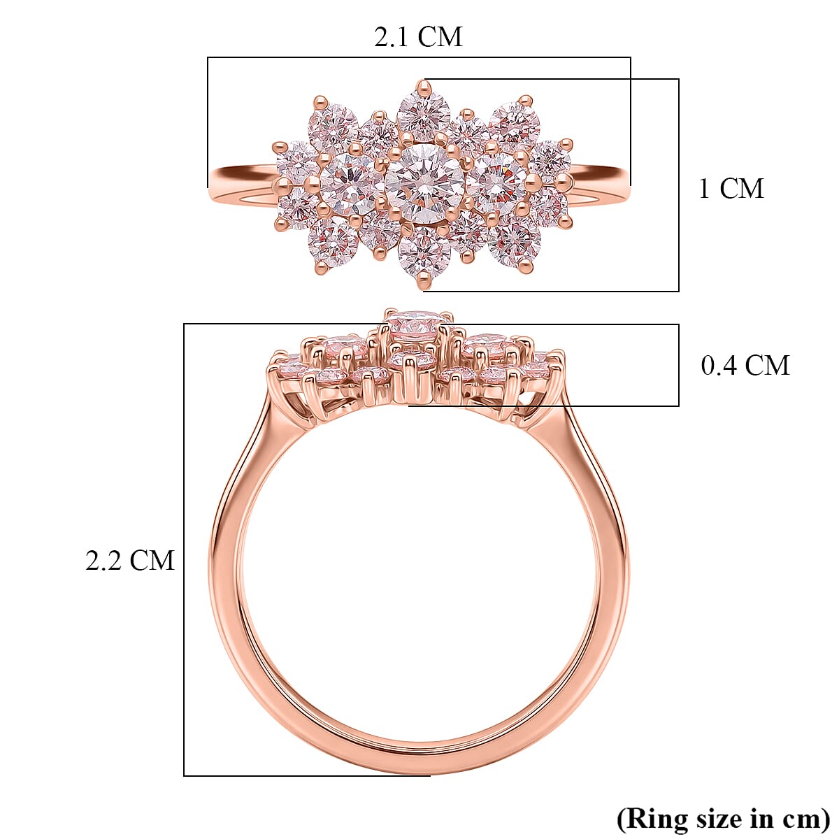 Luxuriant SI Lab Grown Pink Diamond Ring in 18K Vermeil Rose Gold Plated Sterling Silver 1.00 Ct.