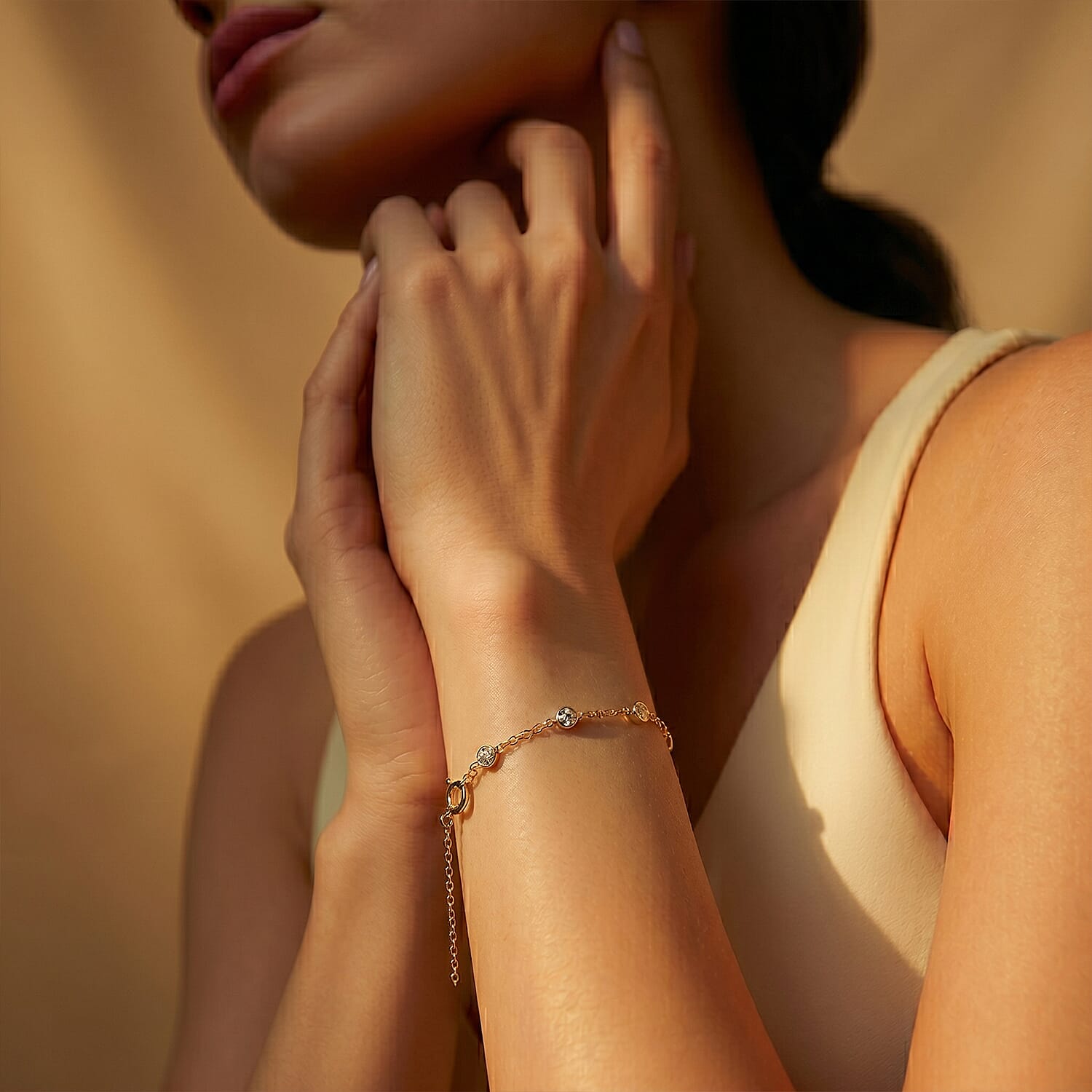 Luxuriant - SI-GH Lab Grown Diamond Bracelet (Size - 7.5-2 EXT) in 18K Vermeil Yellow Gold Plated Sterling Silver 0.25 Ct