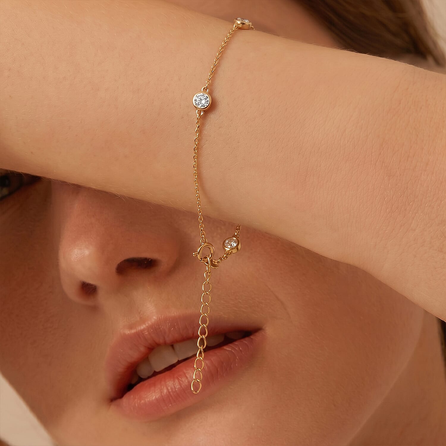 Luxuriant - SI-GH Lab Grown Diamond Bracelet (Size - 7.5-2 EXT) in 18K Vermeil Yellow Gold Plated Sterling Silver 0.25 Ct