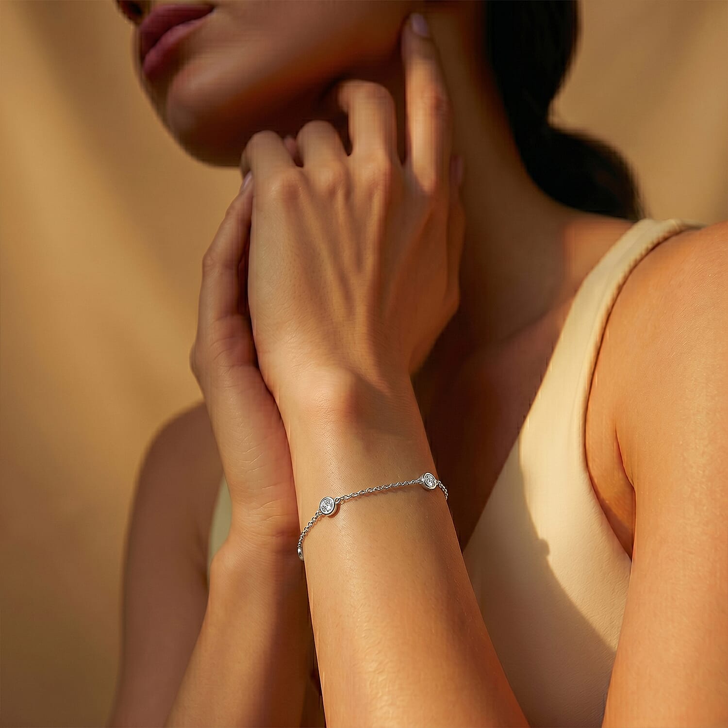 Luxuriant - Lab Grown Diamond (SI-G-H) Bracelet (Size - 7.5-2 EXT) in Rhodium Overlay Sterling Silver 0.25 Ct
