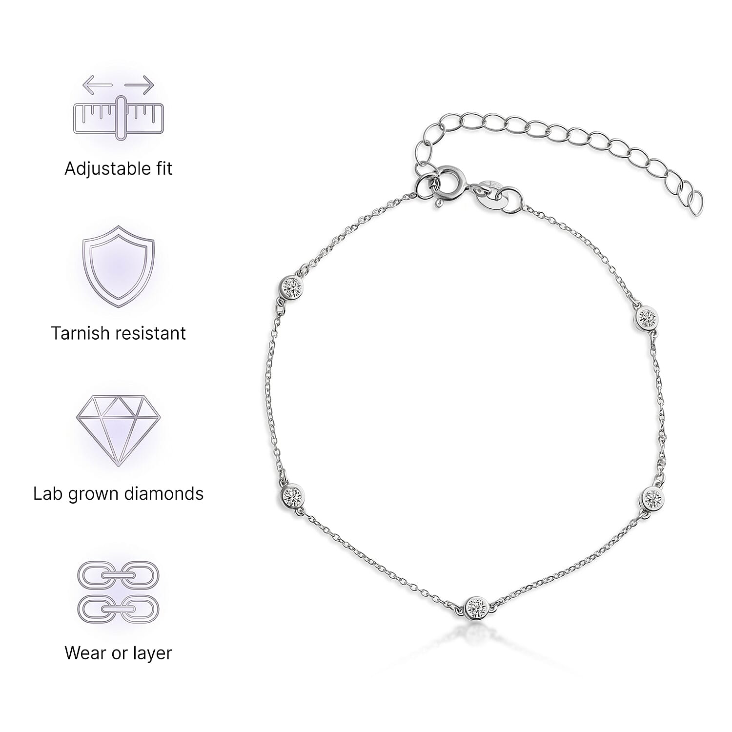 Luxuriant - Lab Grown Diamond (SI-G-H) Bracelet (Size - 7.5-2 EXT) in Rhodium Overlay Sterling Silver 0.25 Ct