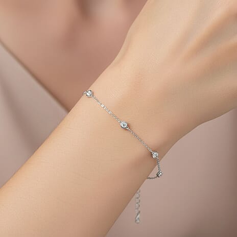 Luxuriant SI-GH Lab Grown Diamond Bracelet (Size - 7.5-2 EXT) in Rhodium Overlay Sterling Silver 0.25 Ct