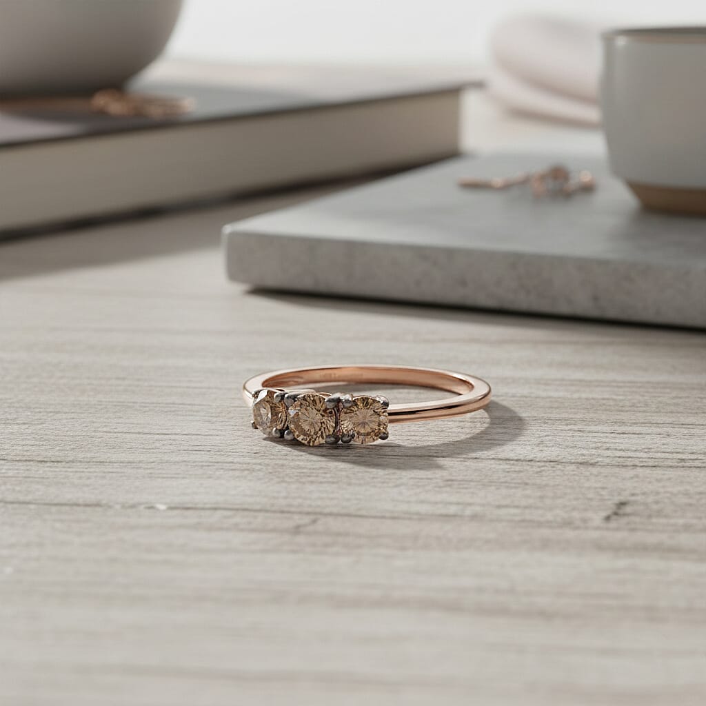 Luxuriant SI Lab Grown Champagne Diamond Band Ring in 18K Vermeil Yellow Gold Plated Sterling Silver