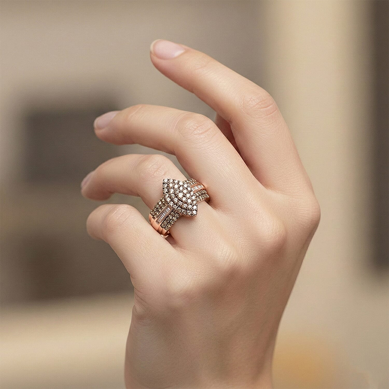 D'Joy Natural Champagne Diamond Cluster Ring in 18K Vermeil Rose Gold Plated Sterling Silver 0.50 Ct.