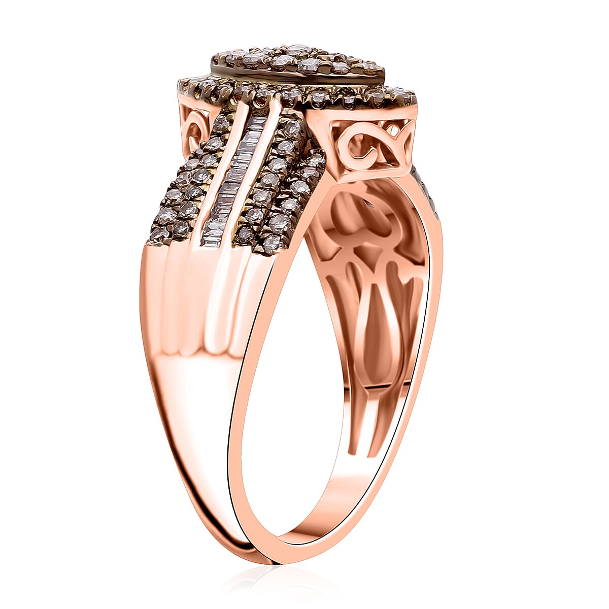 D'Joy Champagne Diamond Ring in 18K Rose Gold Plated Sterling Silver 0.73 Ct
