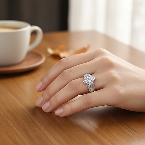 D'Joy Natural White Diamond Cluster Ring in Rhodium Overlay Sterling Silver 0.50 Ct.