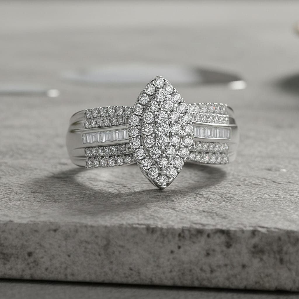 D'Joy White Diamond Ring in Rhodium Overlay Sterling Silver 0.47 Ct