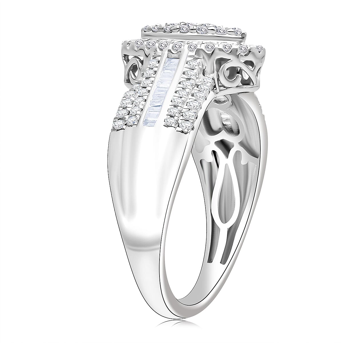 D'Joy White Diamond Ring in Rhodium Overlay Sterling Silver 0.47 Ct