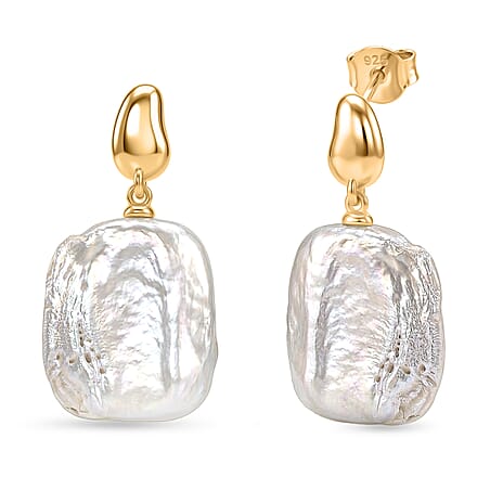 White Keshi Pearl Push Back Earring in Yellow Gold Tone 15.00 Ct.