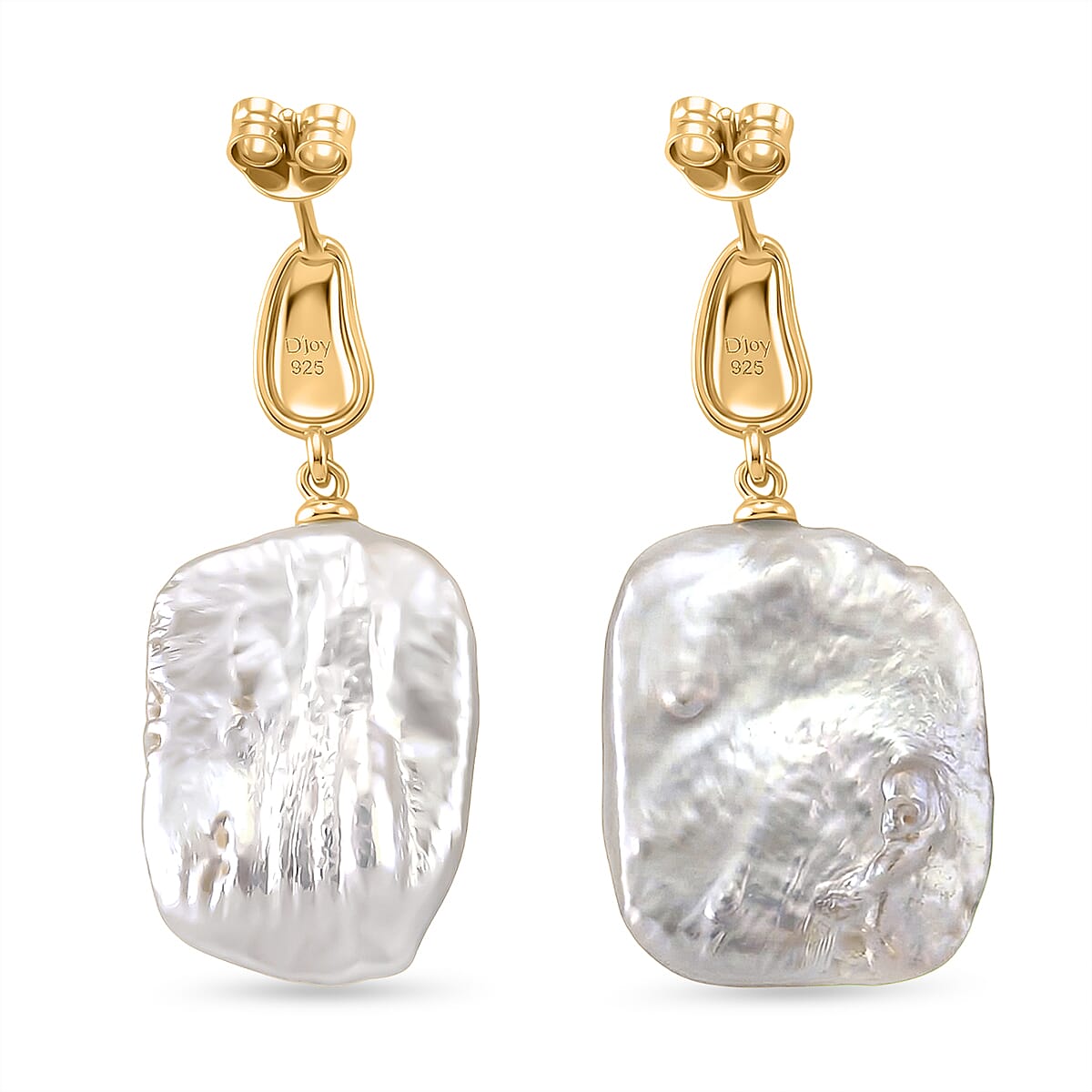 White Keshi Pearl Push Back Earring in Yellow Gold Tone 15.00 Ct.