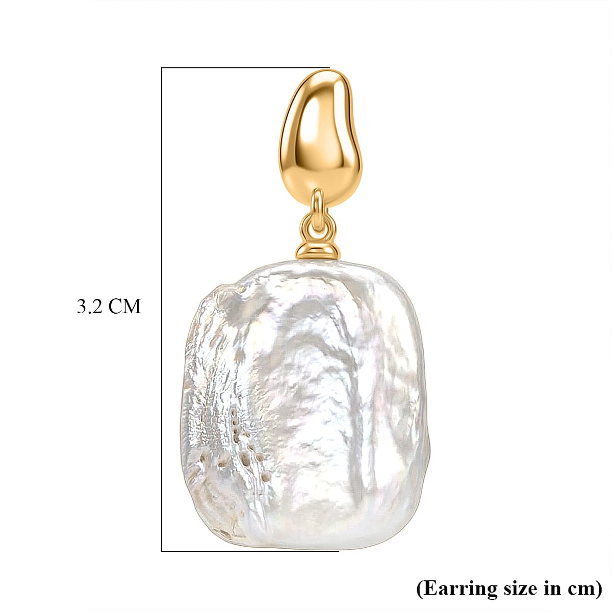 White Keshi Pearl Push Back Earring in Yellow Gold Tone 15.00 Ct.