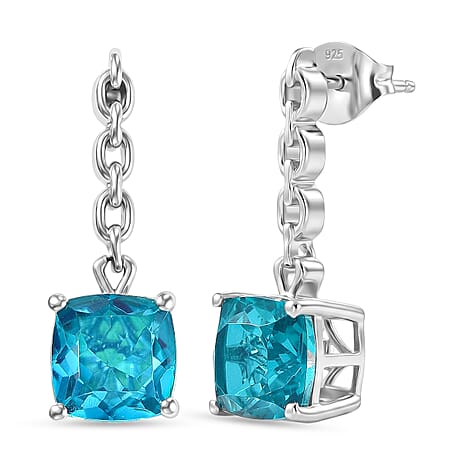 D'Joy Capri Blue Quartz Dangling Push Back Earring in Platinum Overlay Sterling Silver 5.07 Ct.