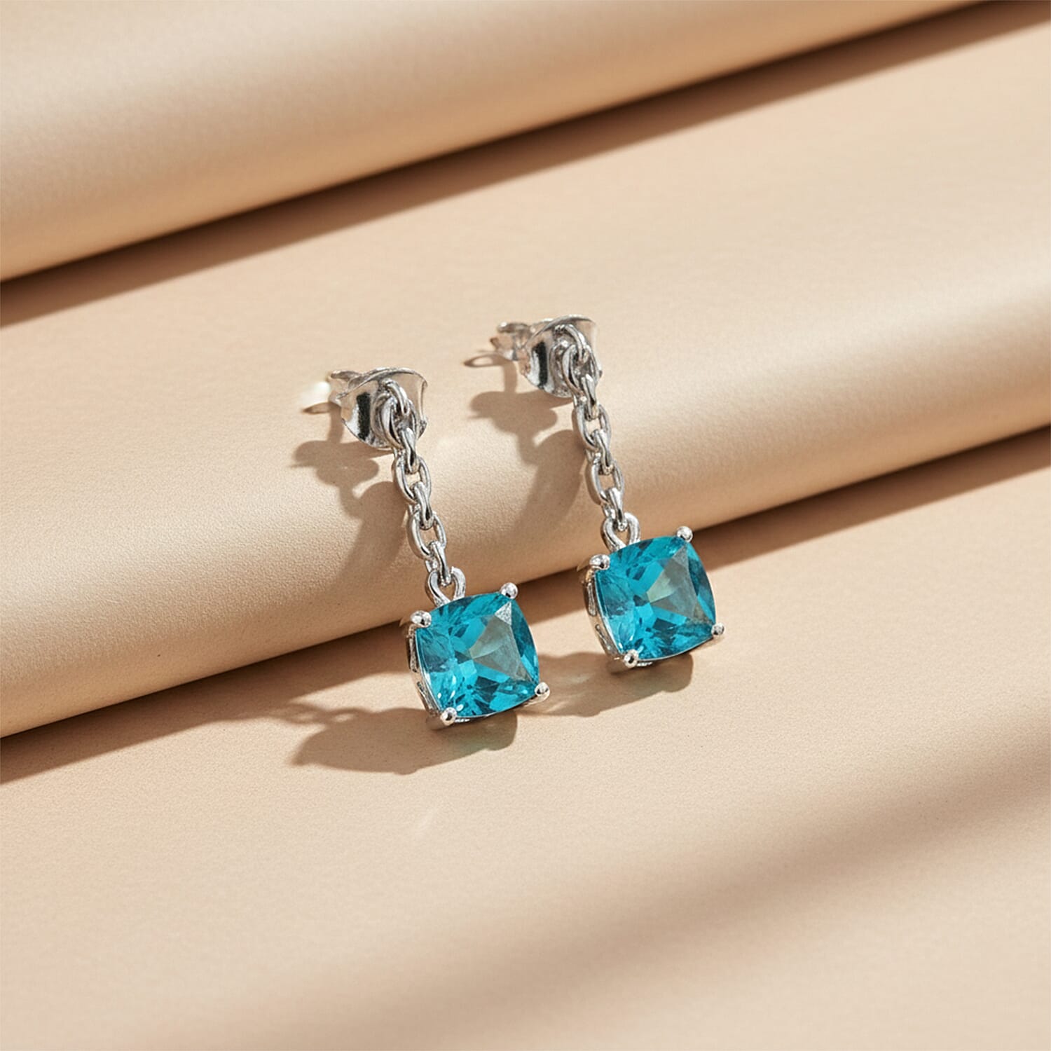 D'Joy Capri Blue Quartz Dangling Push Back Earring in Platinum Overlay Sterling Silver 5.07 Ct.