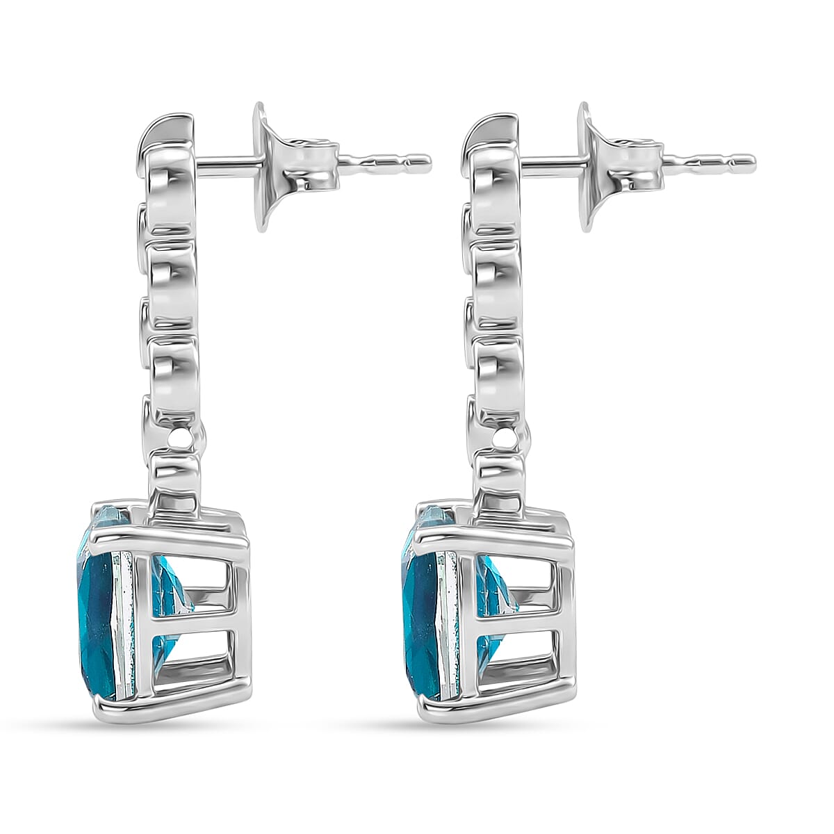 D'Joy Capri Blue Quartz Dangling Push Back Earring in Platinum Overlay Sterling Silver 5.07 Ct.
