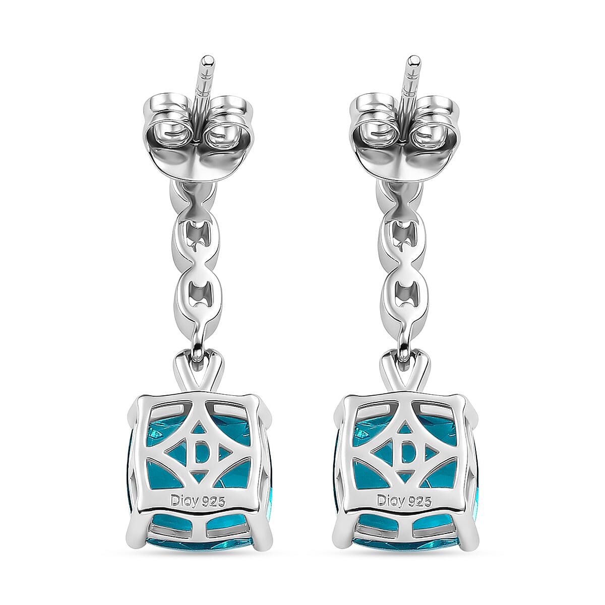 D'Joy Capri Blue Quartz Dangling Push Back Earring in Platinum Overlay Sterling Silver 5.07 Ct.