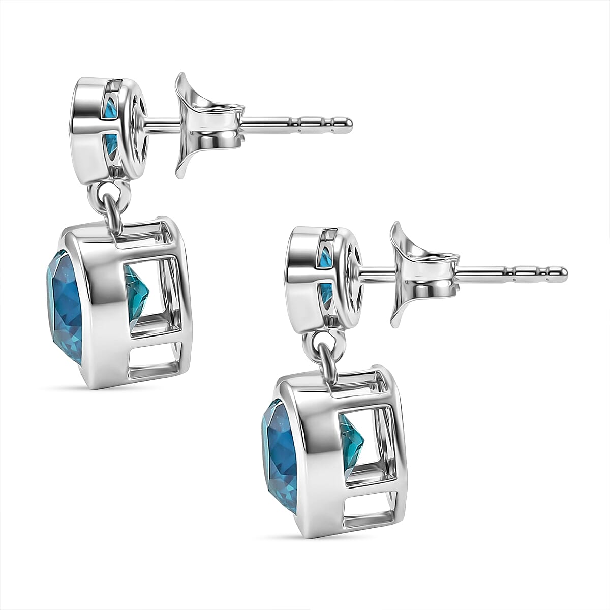 D'Joy Capri Blue Quartz & African Amethyst Heart Drop Stud Earring with Push Back in Platinum Overlay Sterling Silver 3.38 Ct.