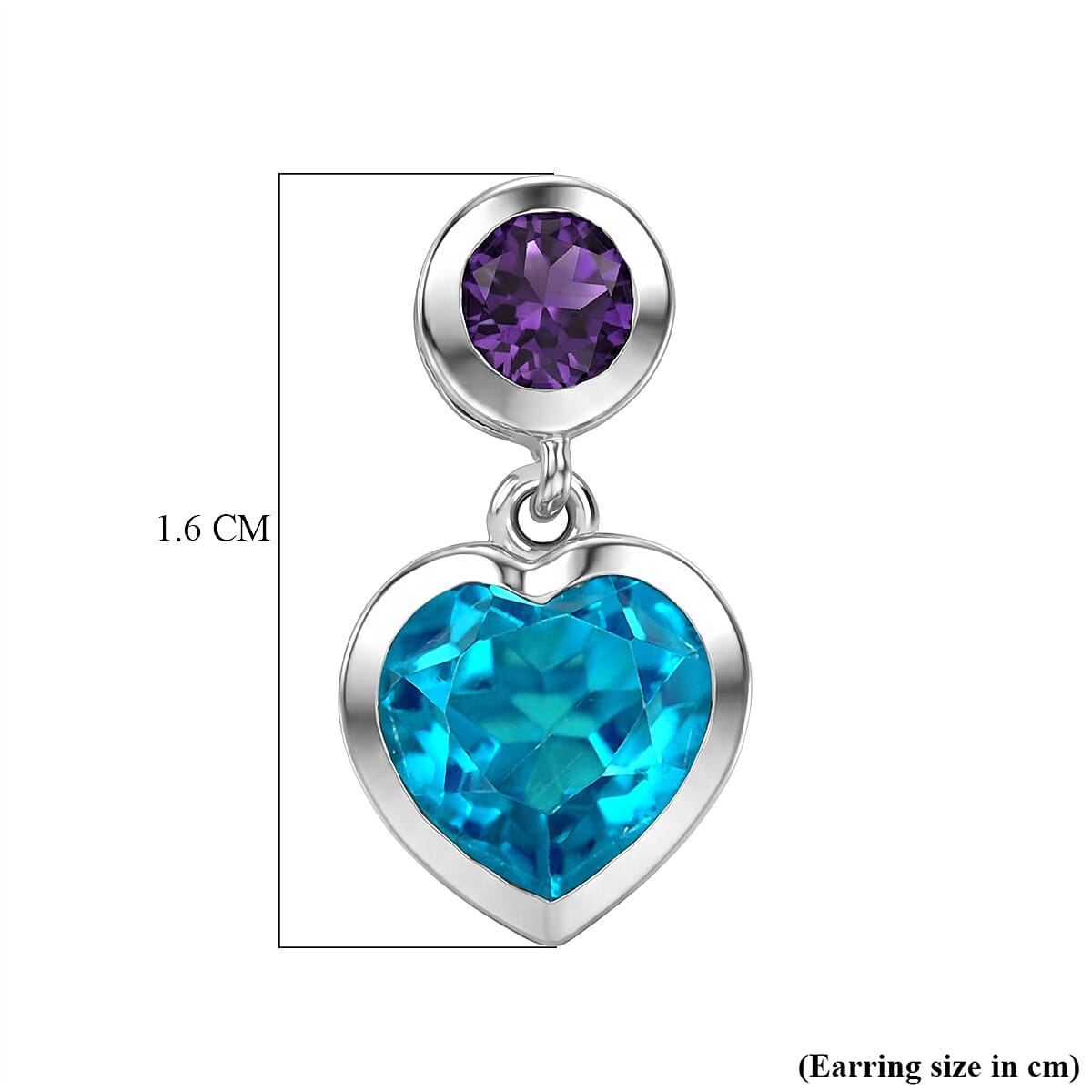 D'Joy Capri Blue Quartz & African Amethyst Heart Drop Stud Earring with Push Back in Platinum Overlay Sterling Silver 3.38 Ct.