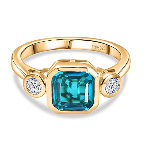 D'Joy Capri Blue Quartz & White Topaz Ring in Yellow Gold Plated Sterling Silver 2.23 Ct.