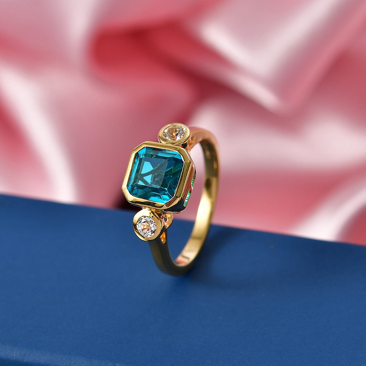 D'Joy Capri Blue Quartz & White Topaz Ring in Yellow Gold Plated Sterling Silver 2.23 Ct.