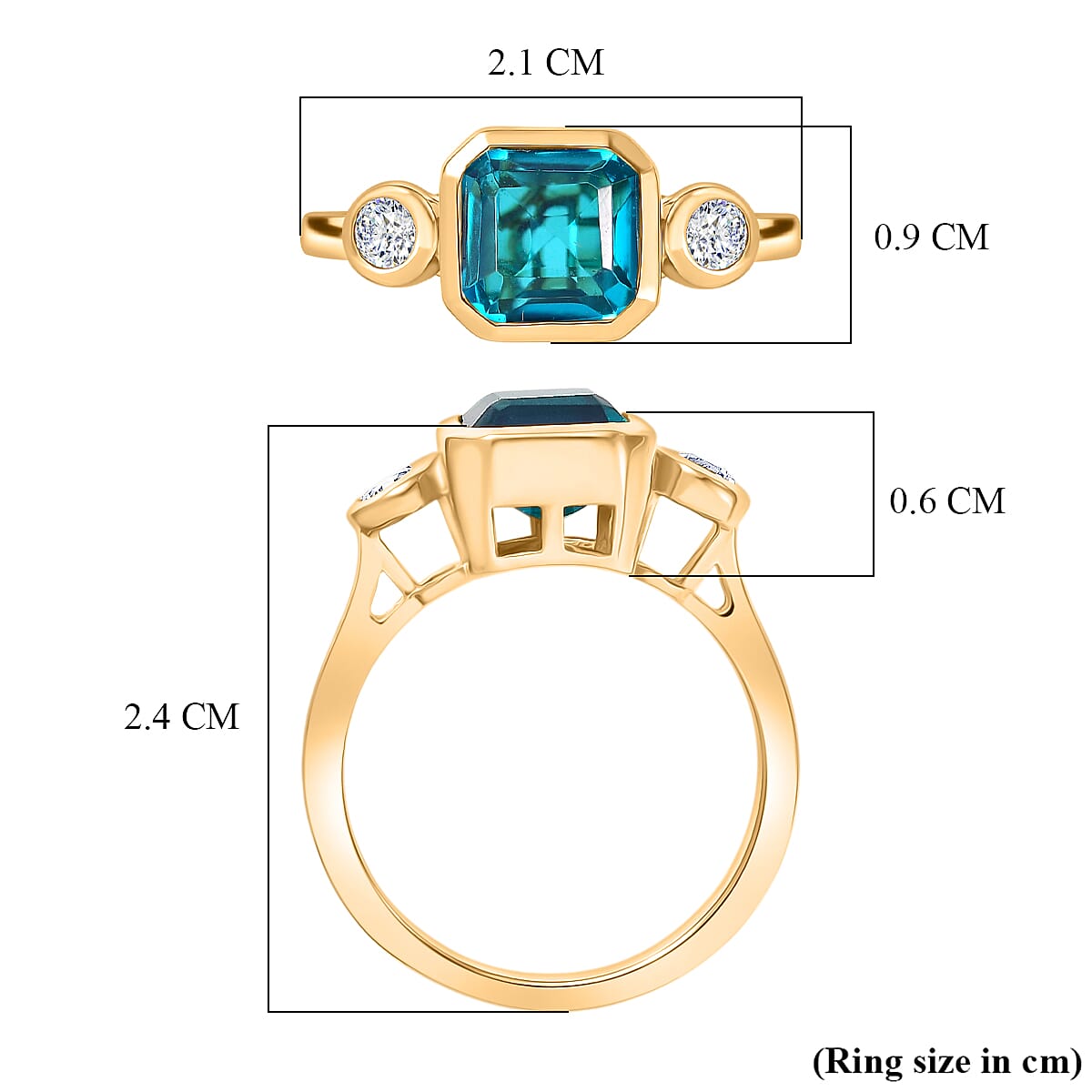 D'Joy Capri Blue Quartz & White Topaz Ring in Yellow Gold Plated Sterling Silver 2.23 Ct.