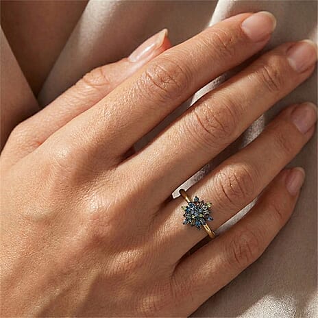 D'Joy Green Diamond & Multi Diamond Cluster Ring in 18K Vermeil Yellow Gold Plated Sterling Silver