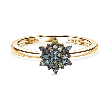 D'Joy - Multi Colour Diamond Cluster Ring in 18K Vermeil Yellow Gold Plated Sterling Silver D'Joy - Multi Colour Diamond Cluster Ring in 18K Vermeil Yellow Gold Plated Sterling Silver