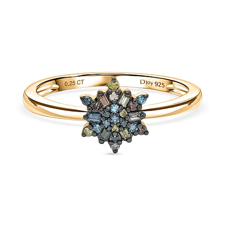 D'Joy Green Diamond & Multi Diamond Cluster Ring in 18K Vermeil Yellow Gold Plated Sterling Silver