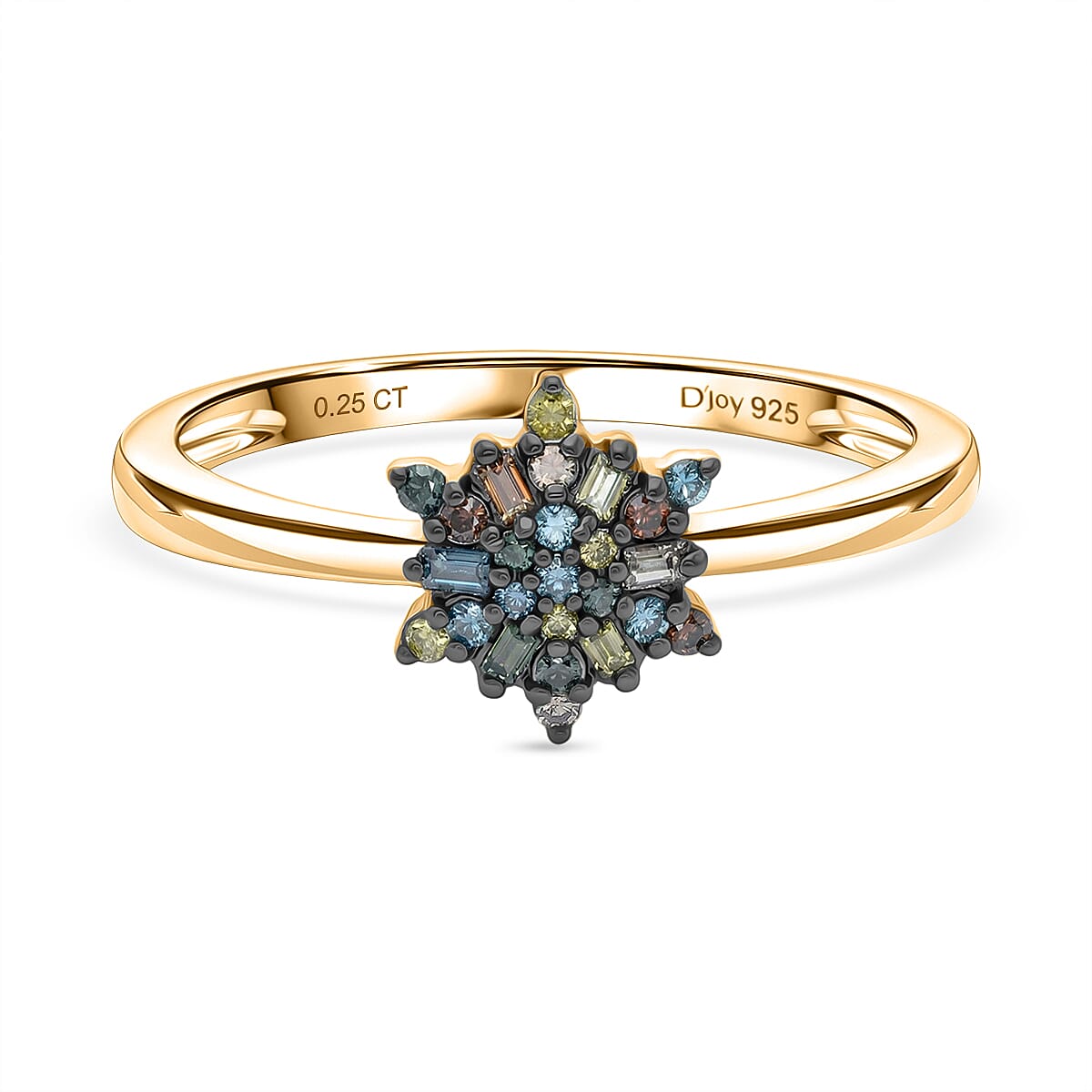 D'Joy Green Diamond & Multi Diamond Cluster Ring in 18K Vermeil Yellow Gold Plated Sterling Silver