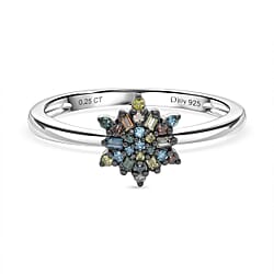 D'Joy Green Diamond & Multi Diamond Cluster Ring in Sterling Silver