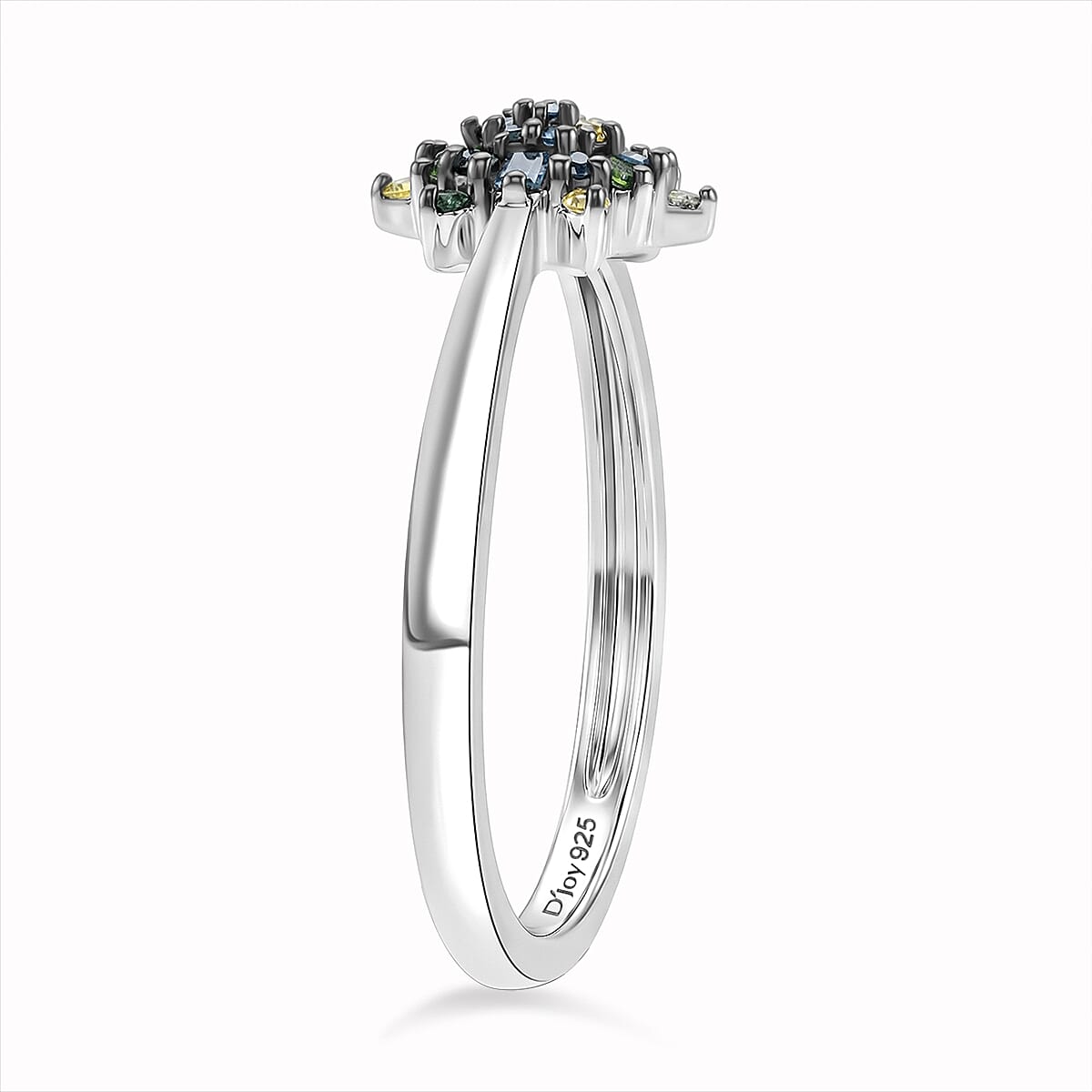 D'Joy Green Diamond & Multi Gemstones Ring in Rhodium Overlay Sterling Silver 0.15 Ct