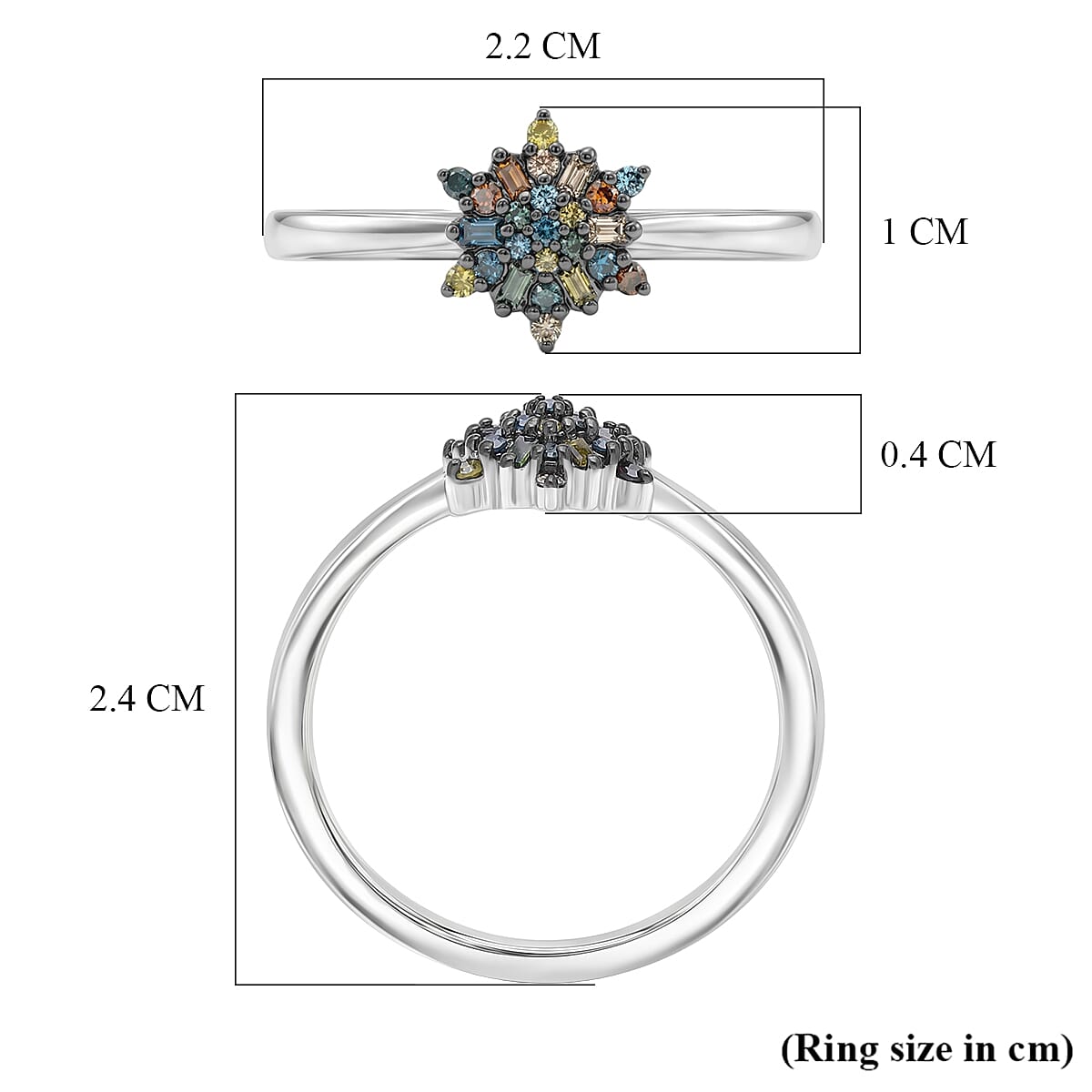 D'Joy Green Diamond & Multi Gemstones Ring in Rhodium Overlay Sterling Silver 0.15 Ct