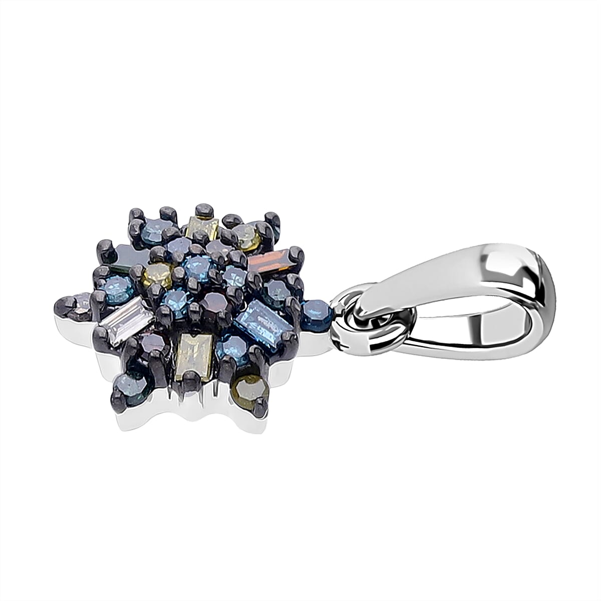 D'Joy Blue Diamond & Multi Gemstones Pendant in Rhodium Overlay Sterling Silver