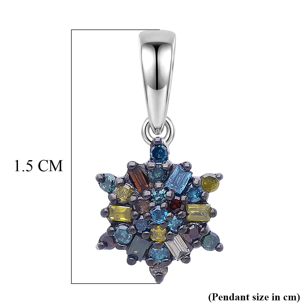 D'Joy Blue Diamond & Multi Gemstones Pendant in Rhodium Overlay Sterling Silver
