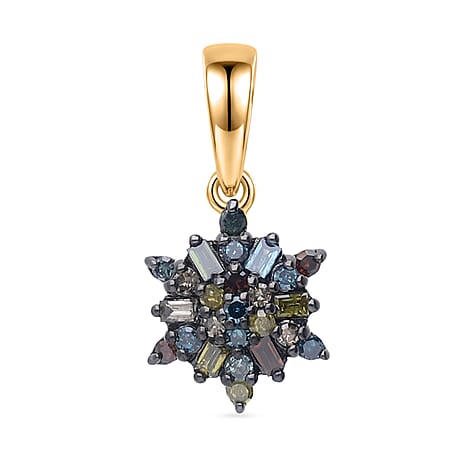 D'Joy Blue Diamond & Multi Gemstones Pendant in 18K Vermeil Yellow Gold Plated Sterling Silver 0.15 Ct