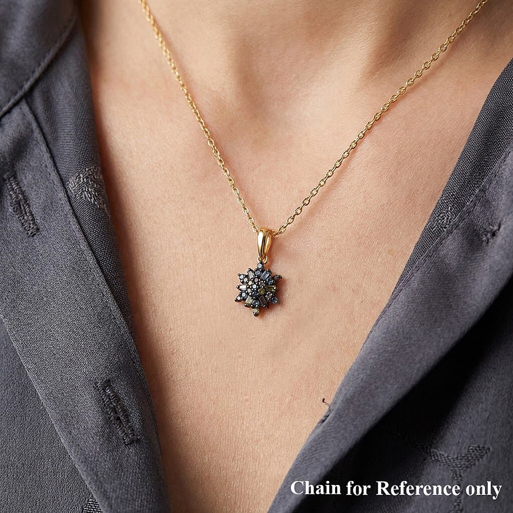 D'Joy Blue Diamond & Multi Gemstones Pendant in 18K Vermeil Yellow Gold Plated Sterling Silver