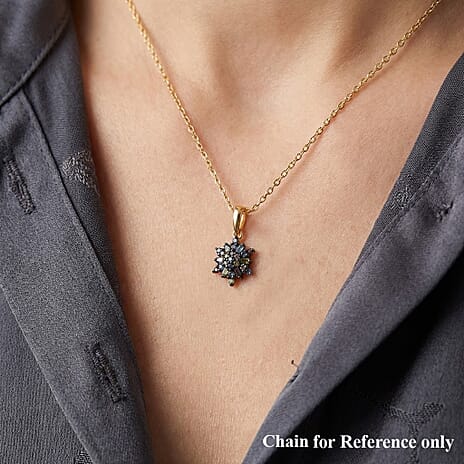 D'Joy Blue Diamond & Multi Diamond Cluster Pendant in 18K Vermeil Yellow Gold Plated Sterling Silver