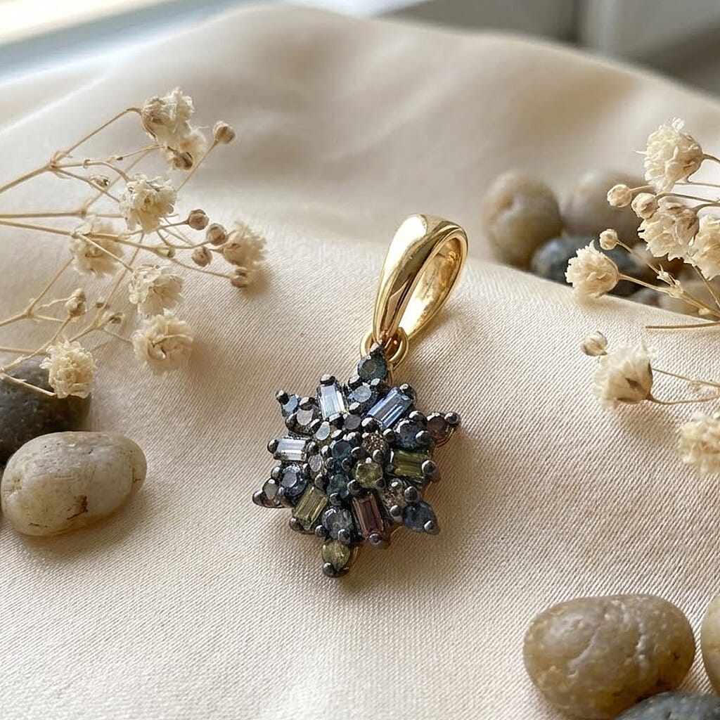 D'Joy Blue Diamond & Multi Gemstones Pendant in 18K Vermeil Yellow Gold Plated Sterling Silver