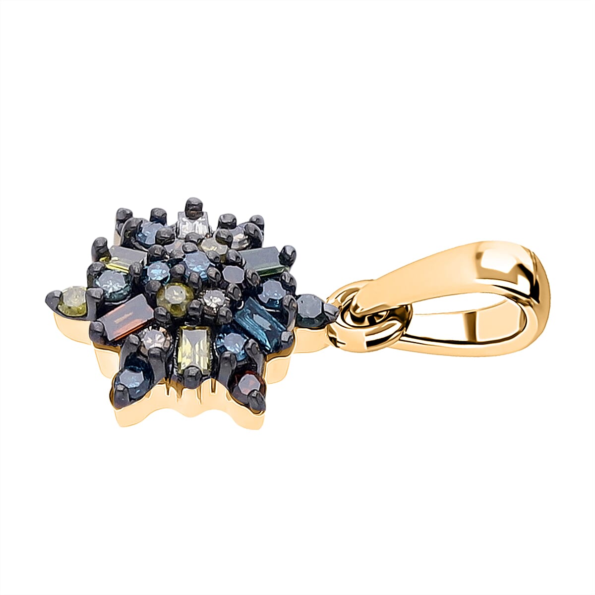 D'Joy Blue Diamond & Multi Gemstones Pendant in 18K Vermeil Yellow Gold Plated Sterling Silver