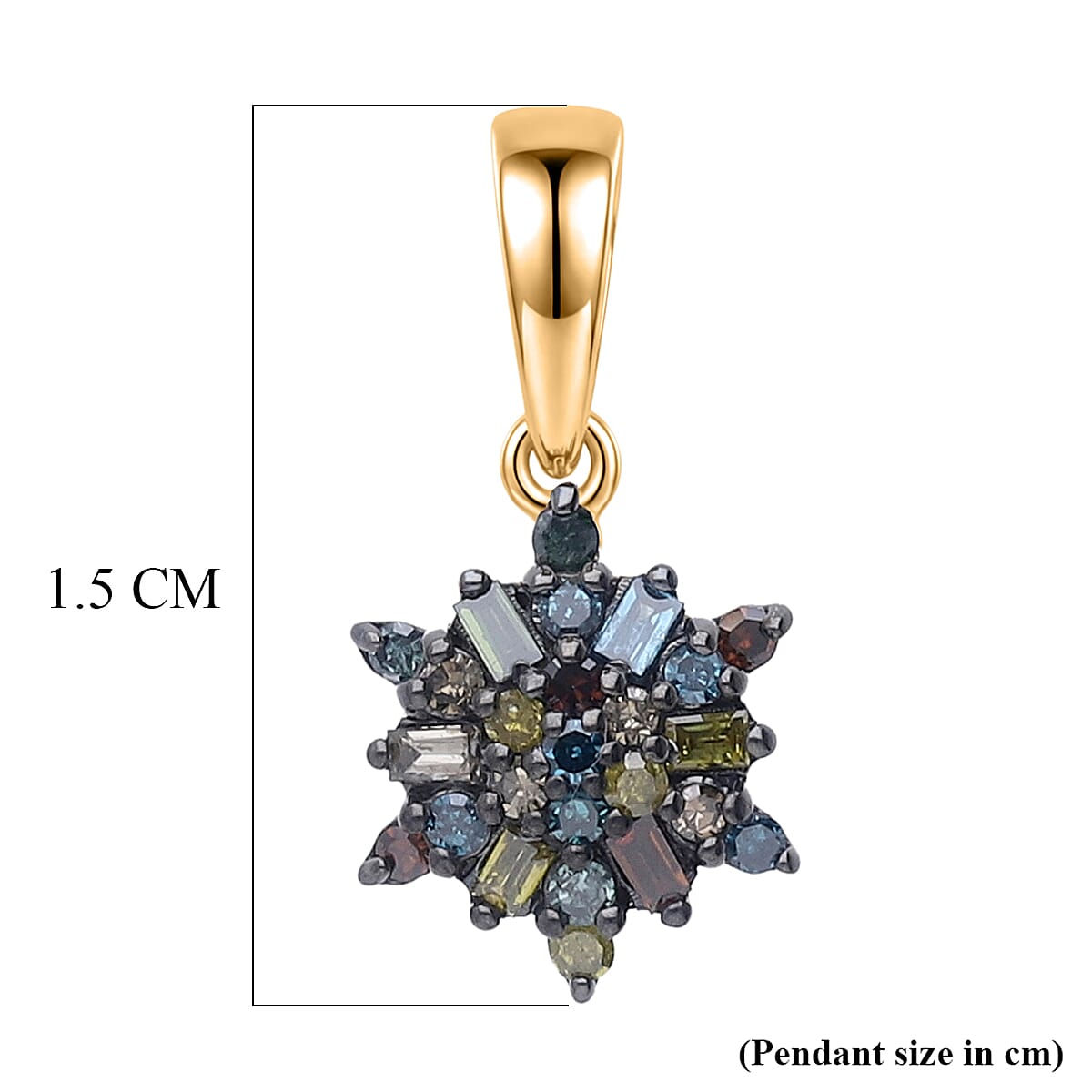 D'Joy Blue Diamond & Multi Gemstones Pendant in 18K Vermeil Yellow Gold Plated Sterling Silver