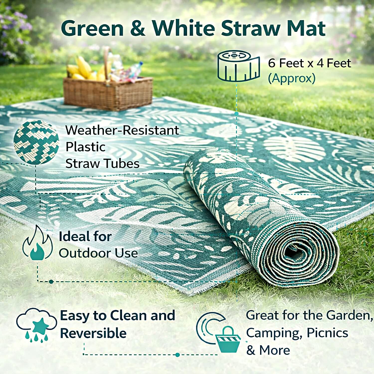 Livmore Polypropylene 440 Gsm Mat (Size 120x180 Cm) - Teal And Beige