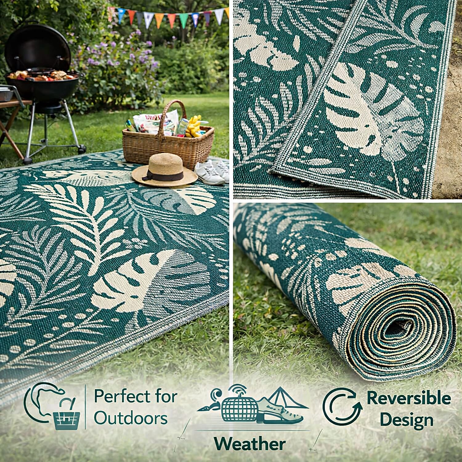 Livmore Polypropylene 440 Gsm Mat (Size 120x180 Cm) - Teal And Beige