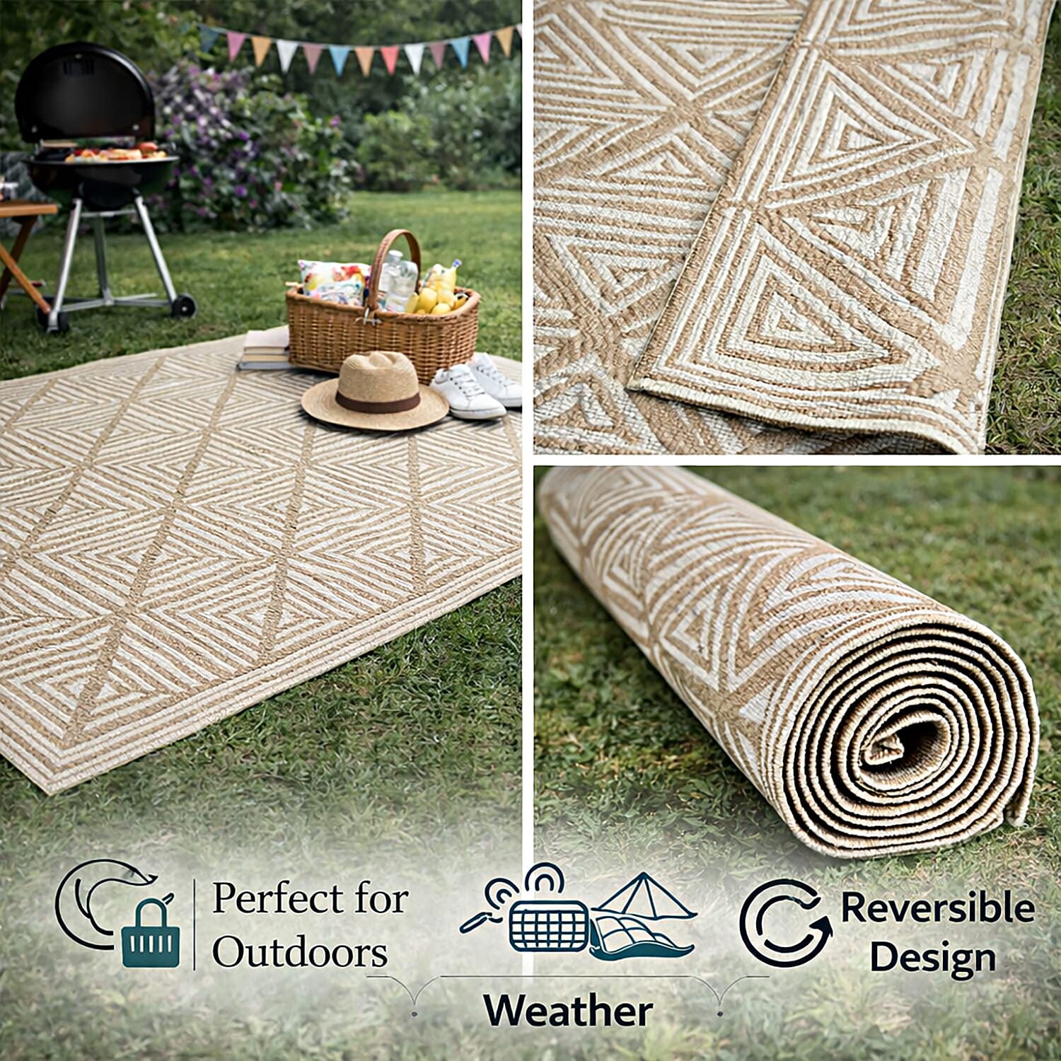 Livmore  Livmore Polypropylene 440 Gsm Mat  (Size 120x180 Cm) - White & Beige