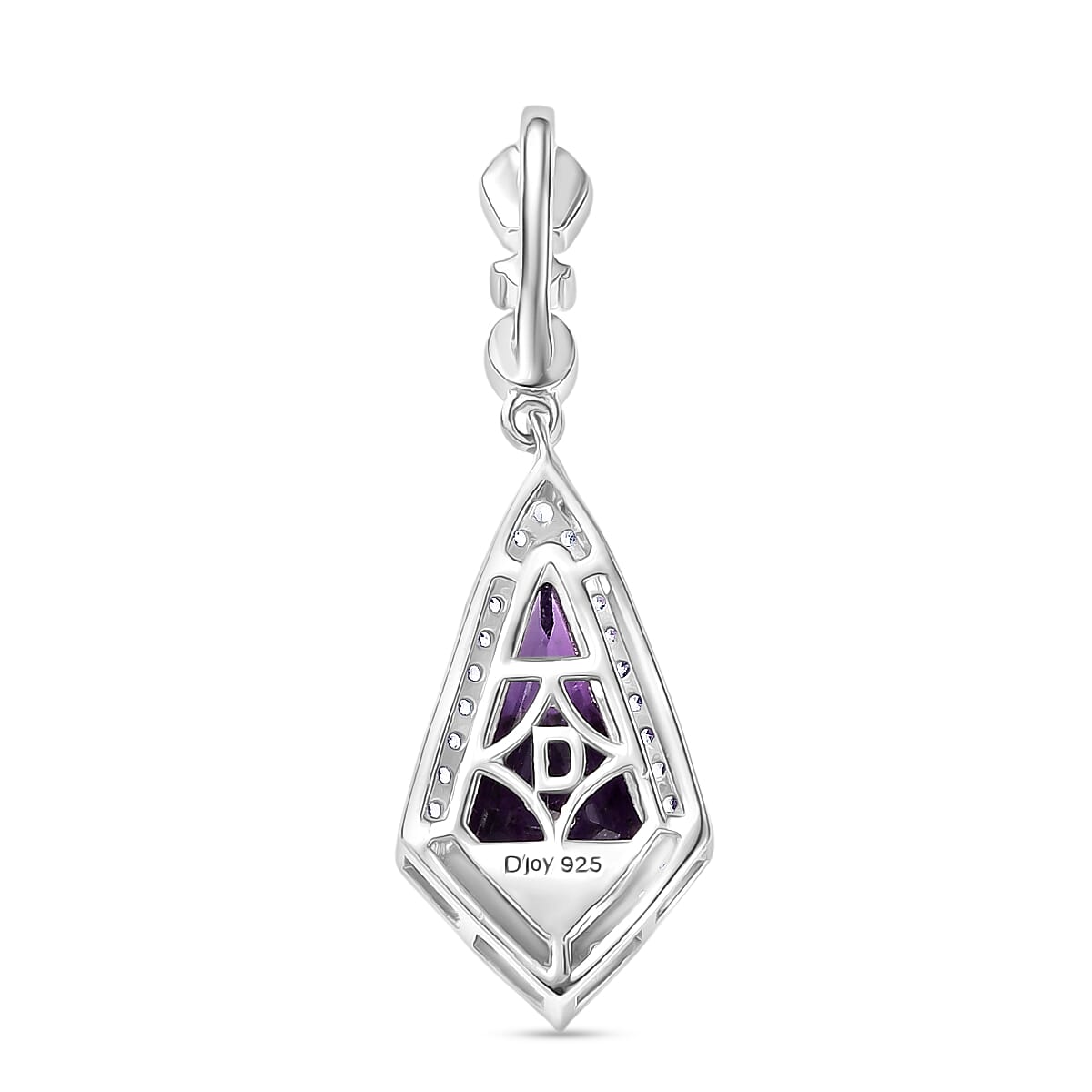 D'Joy - African Amethyst & White Zircon Halo Pendant in Rhodium Overlay Sterling Silver 3.33 Ct.