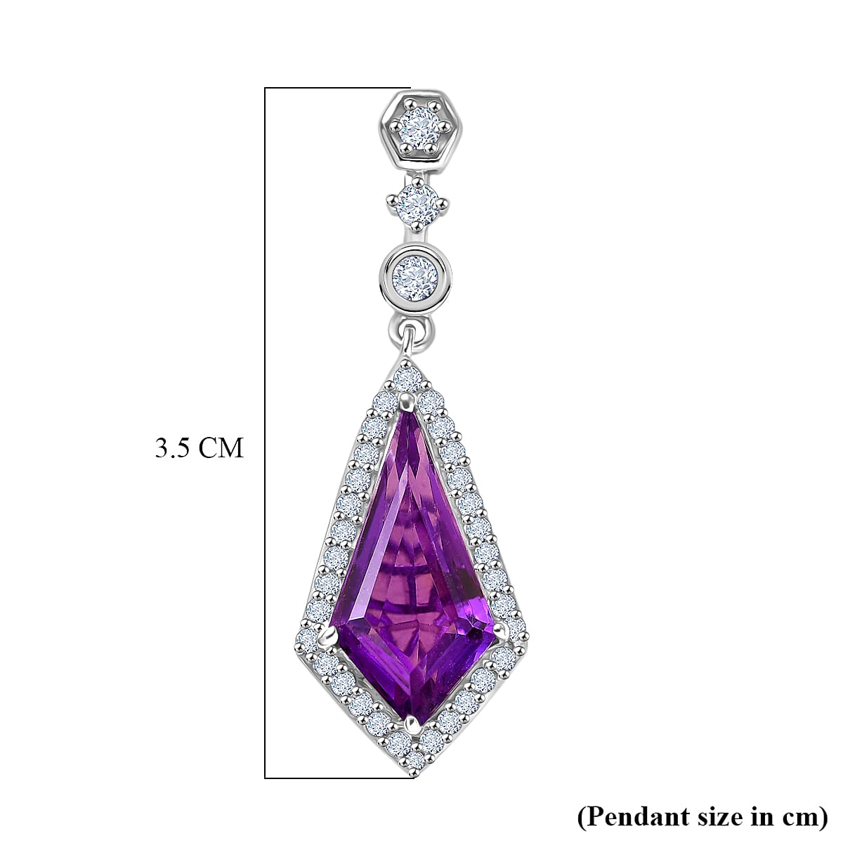 D'Joy - African Amethyst & White Zircon Halo Pendant in Rhodium Overlay Sterling Silver 3.33 Ct.